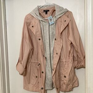 Torrid Pink Utility Jacket with Hood and Roll-Up Sleeves